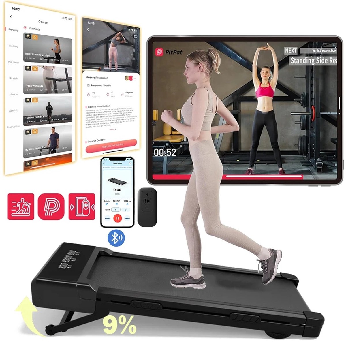 FluxRun Loopband Met 8% Hellingfunctie - Inklapbaar - 1-6km/u - Incl. afstandsbediening en Tablethouder - Wandelband - Walking Pad - Opvouwbare Loopband - Walkingpad - Treadmill - Loopband Elektrisch