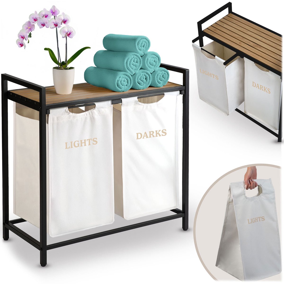 Wasmand met twee compartimenten op een frame 80 l Massido