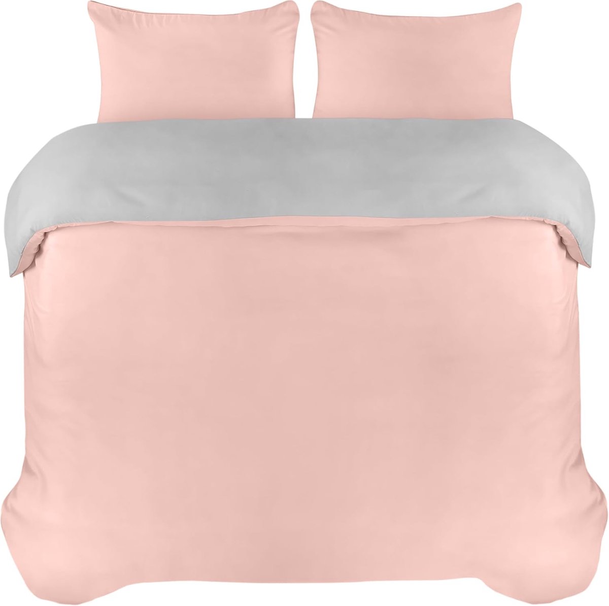 Famanu Dekbedovertrek Set - Zachte Microvezel Dekbedovertrek 230x220cm met Kussenslopen 50x75cm - Beddengoed Dekbedovertrek Set - Roze En Grijs