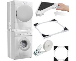 tectake® Tussenstuk Wasmachine en Droger - Verbindingsframe - Universele Wasmachine Stapelkit - Verbindingsset voor Wasdroger met Schuimrubberkussens - Verstelbaar Tussenstuk - Inclusief Spanband