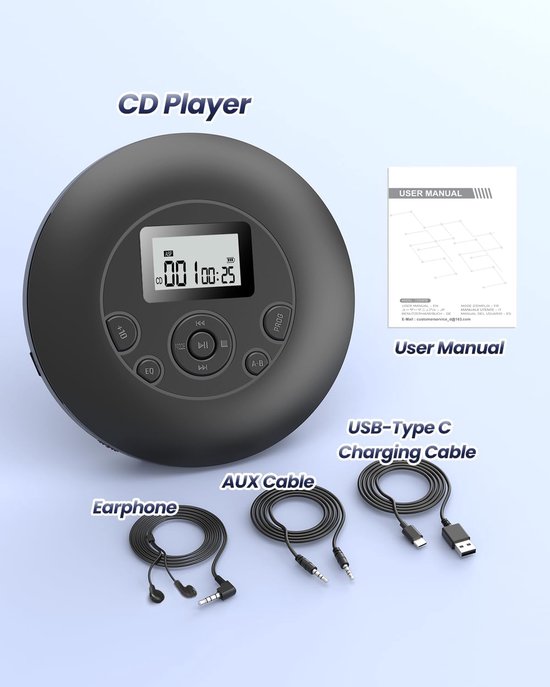 RFWR® Draagbare CD-speler met Oplaadbare Batterij en AUX, Anti-Skip en Grote Knoppen — afbeelding 4