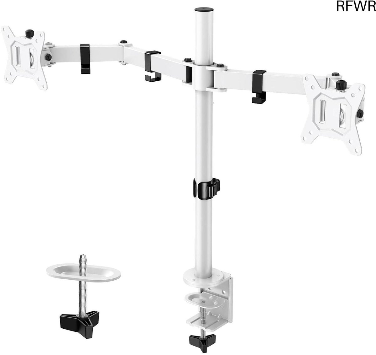 Image of RFWR® Verstelbare Dubbele Monitorhouder voor Bureau tot 32 Inch - Ergonomische Monitorarm met Hoogte- en Hoekverstelling