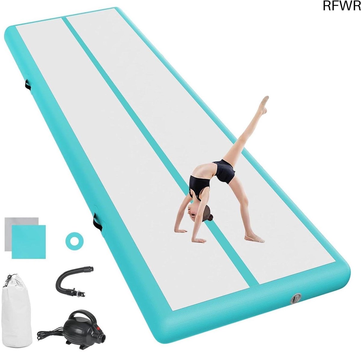 RFWR® Opblaasbare gymnastiekmat met elektrische luchtpomp - 3 m, 10 cm hoogte, ideaal voor training, yoga en buitensporten