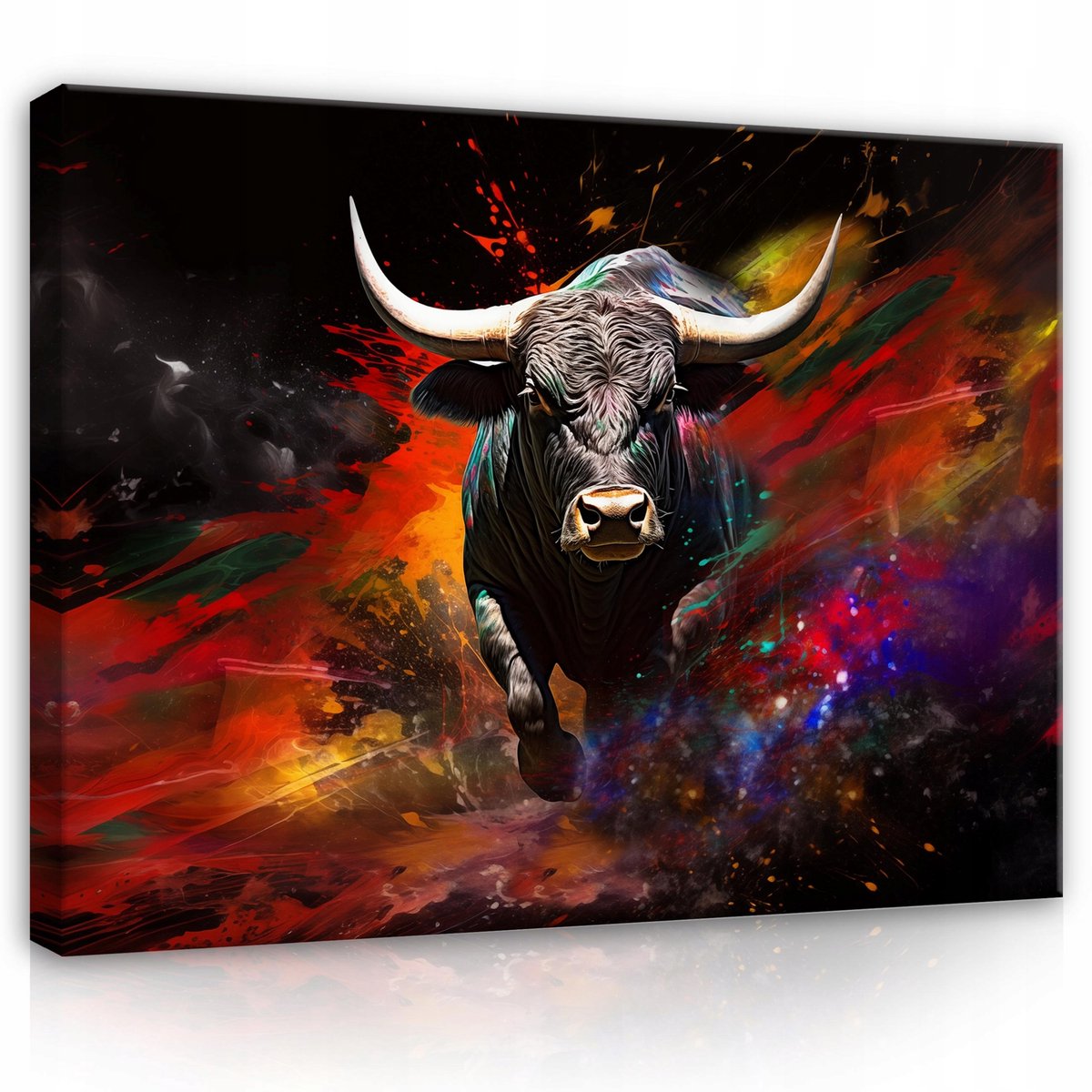 WALLARENA Canvas schilderij - 120x80 cm - abstracte stier voor slaapkamer en woonkamer modern multikleurig