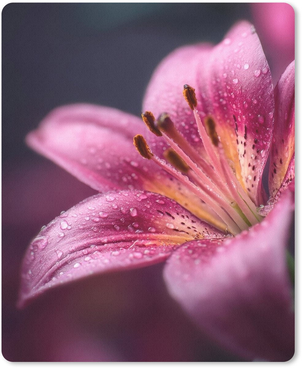Muismat 19x23 cm - Mousepad Roze - lelie - Dauwdruppels - Muismatten