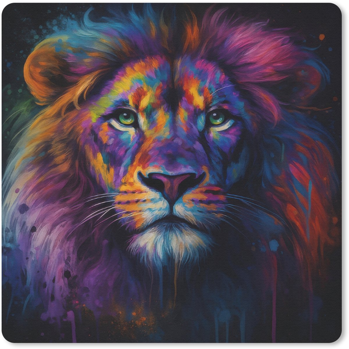 Muismat 20x20 cm - Mousepad Leeuwenkop - Felgekleurd - Abstract - Muismatten