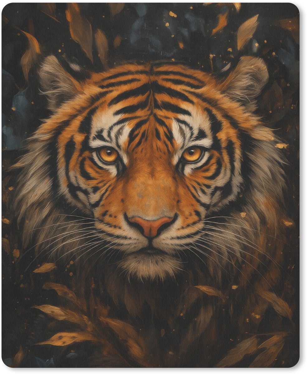 Muismat 19x23 cm - Mousepad Bladeren - Tijger - Oranje - Muismatten