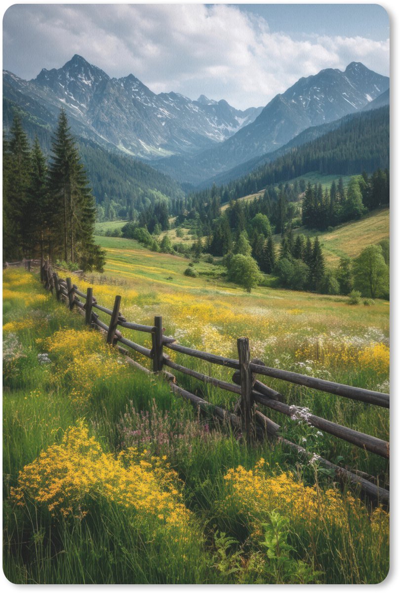 Muismat 18x27 cm - Mousepad Veld - Hek - Bergen - Bloemen - Muismatten