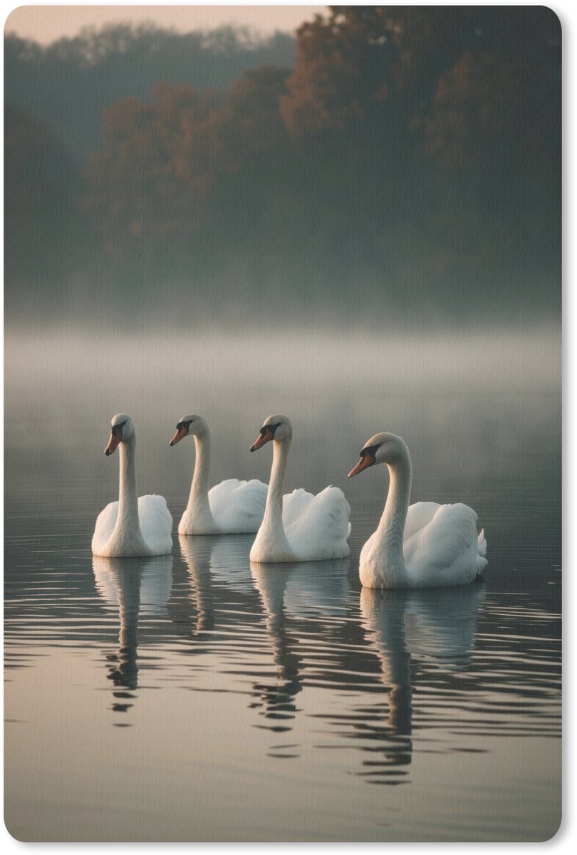Muismat 18x27 cm - Mousepad Zwanen - Wit - Water - Mist - Muismatten