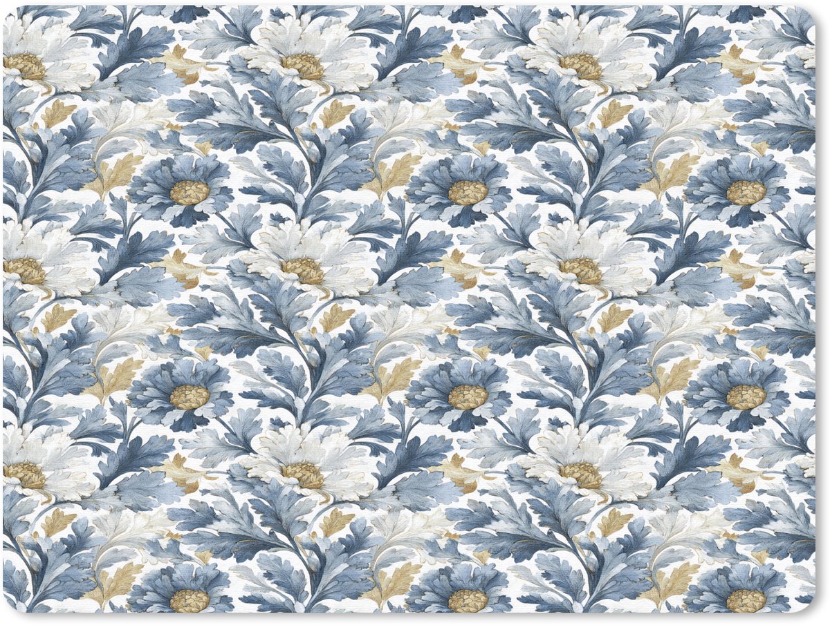 Muismat 23x19 cm - Mousepad Bloemen - Wit - Blauw - Muismatten