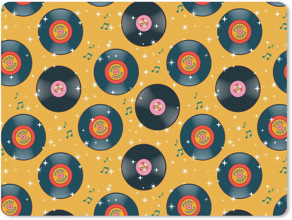 Muismat 23x19 cm - Mousepad Muziek - Patroon - Geel - Muismatten