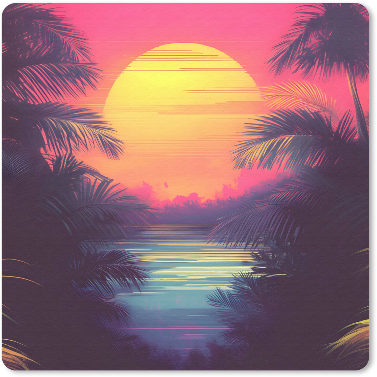 Muismat 30x30 cm - Mousepad Zon - Geel - Palmbomen - Tropisch - Muismatten