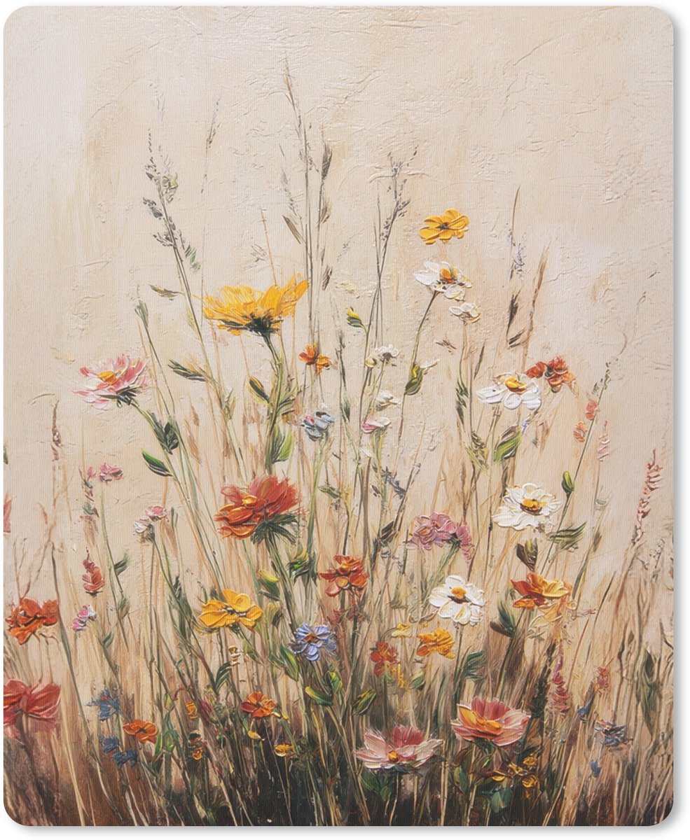 Muismat 19x23 cm - Mousepad Wilde bloemen - Penseelstreken - Rustgevend - Muismatten