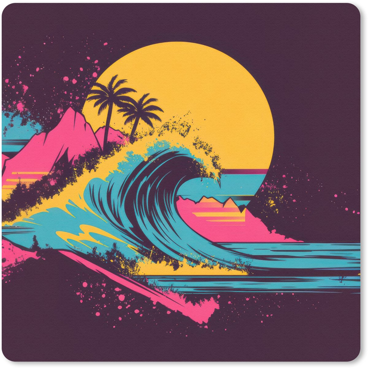 Muismat 20x20 cm - Mousepad Golf - Kleurrijk - Zon - Palmbomen - Muismatten