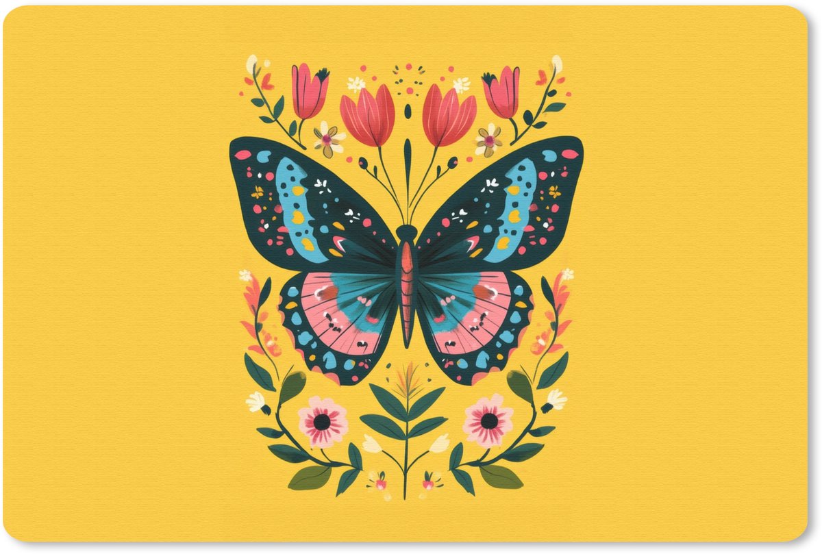 Muismat 27x18 cm - Mousepad Bloemen - Kleurrijk - Vlinder - Sierlijk - Muismatten