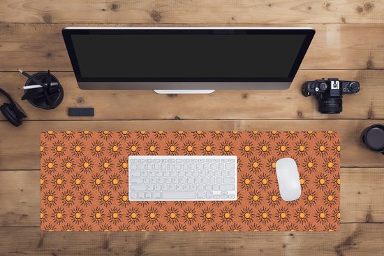 Muismat XXL 90x30 cm - Bureau onderlegger - Bureau mat Kust - Zonnig - Bruin - Oranje - Bureaumat - Gaming mousepad xl - Bureaulegger groot - Computer deskmat
