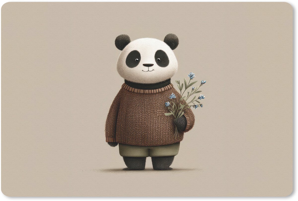Muismat 27x18 cm - Mousepad Panda - Blauwe bloemen - Zachtheid - Muismatten