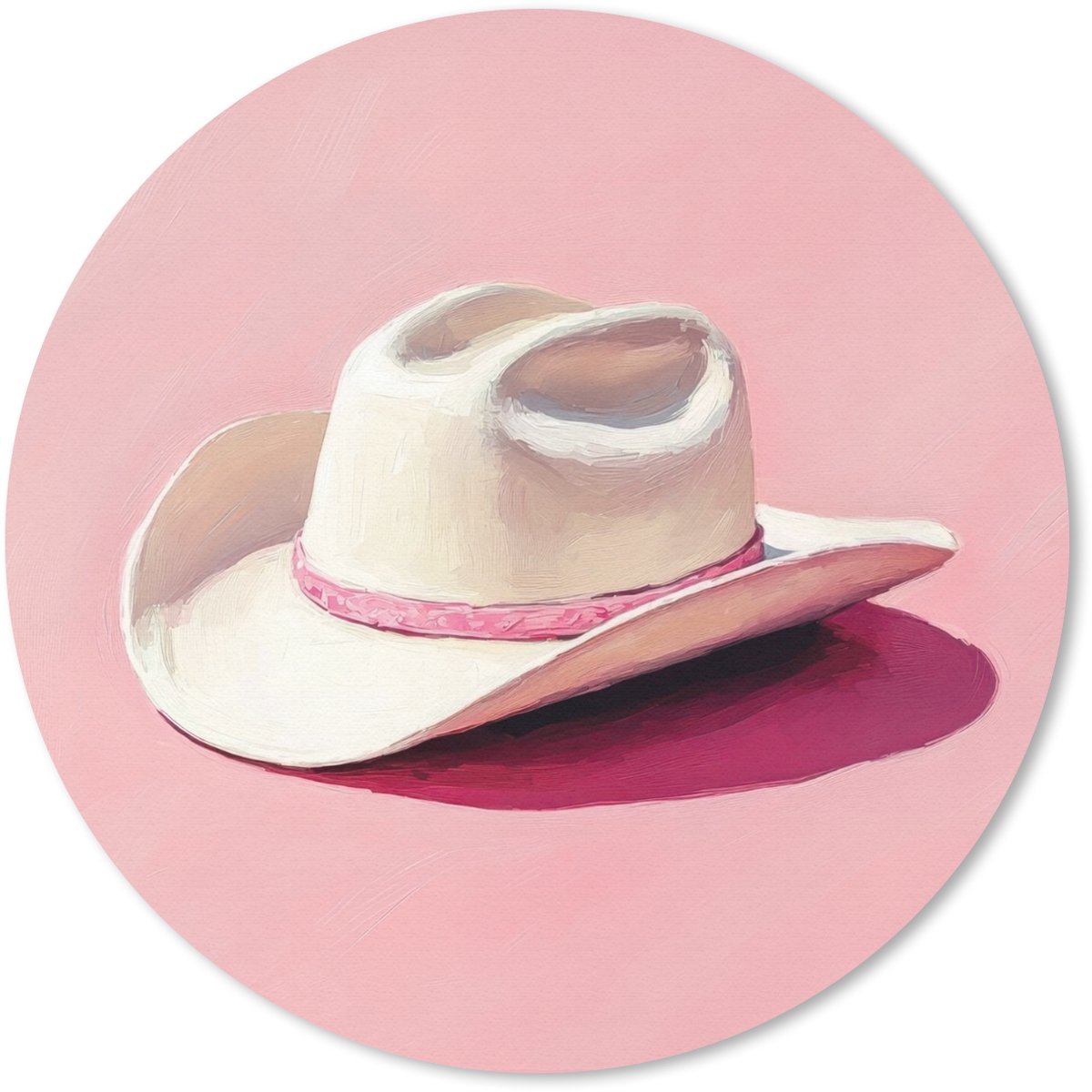 Muismat rond 30x30 cm - Mousepad Zomers - Hoed - Roze - Ronde muismatten