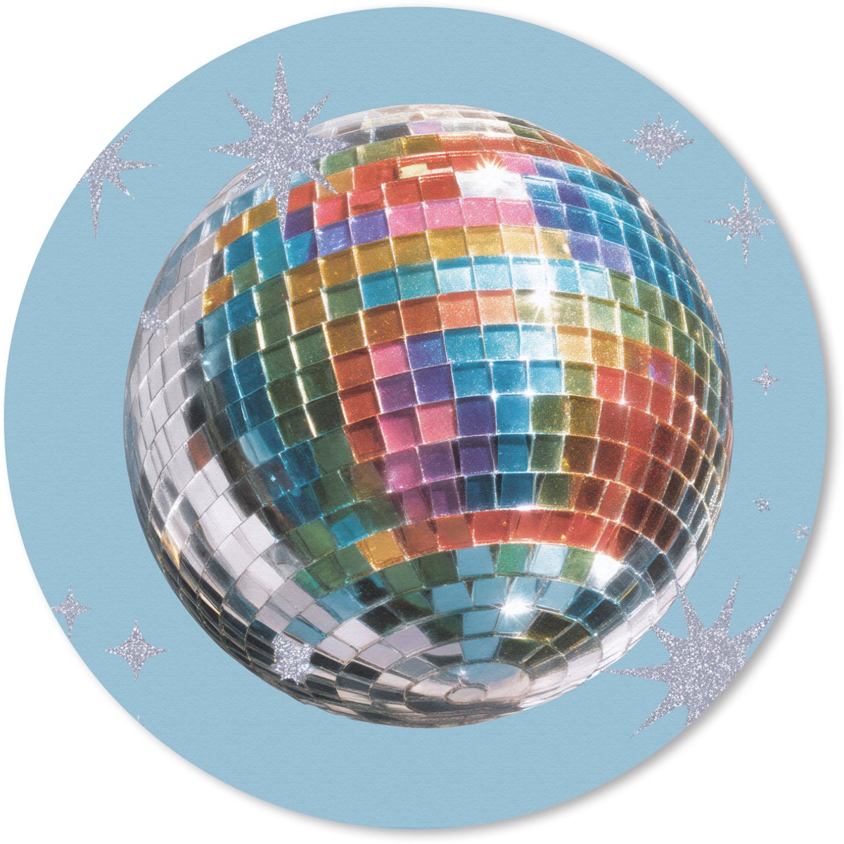 Muismat rond 20x20 cm - Mousepad Discobal - Glinsterende sterren - Regenboog - Ronde muismatten