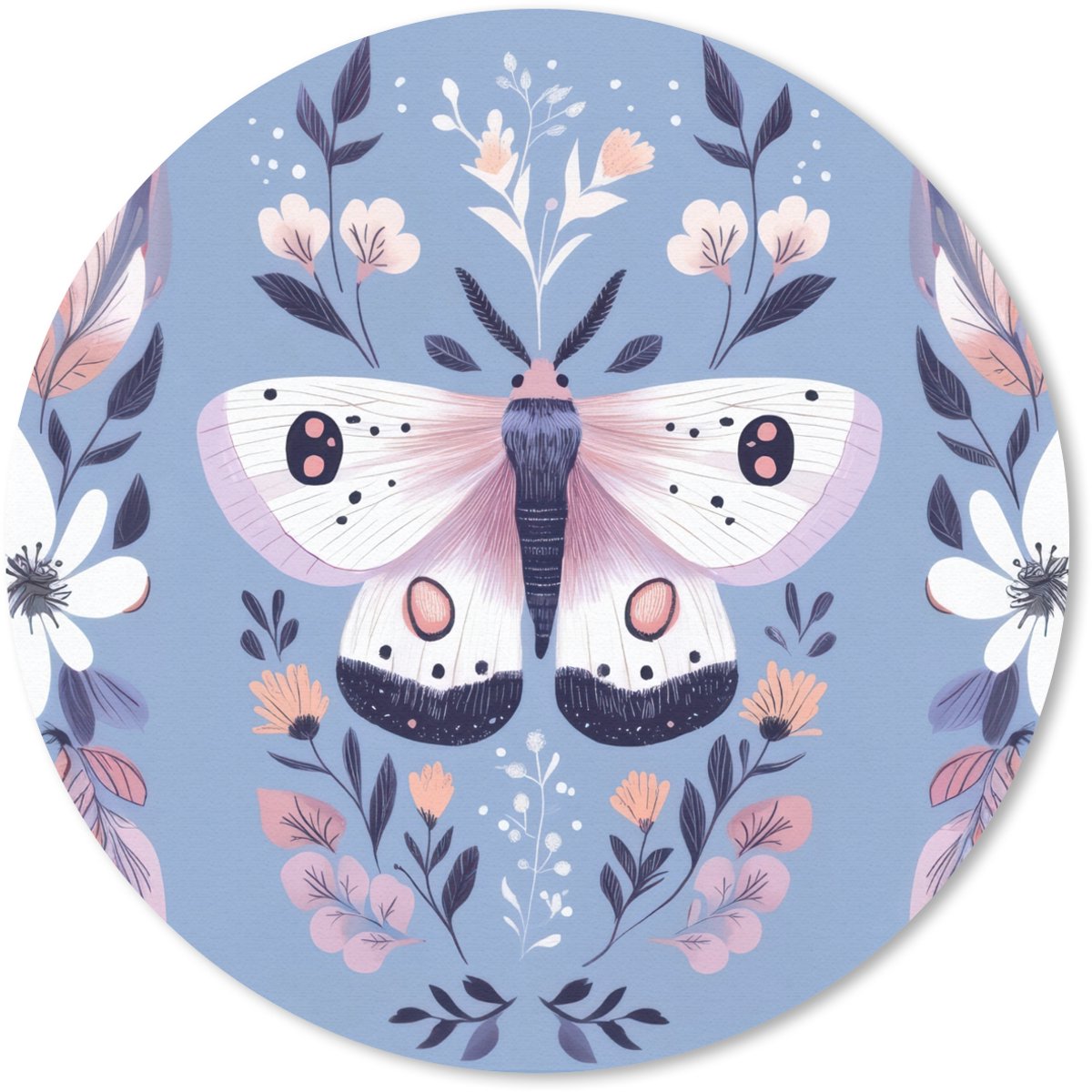 Muismat rond 40x40 cm - Mousepad Vlinder - Vleugels - Stippen - Bloemen - Ronde muismatten
