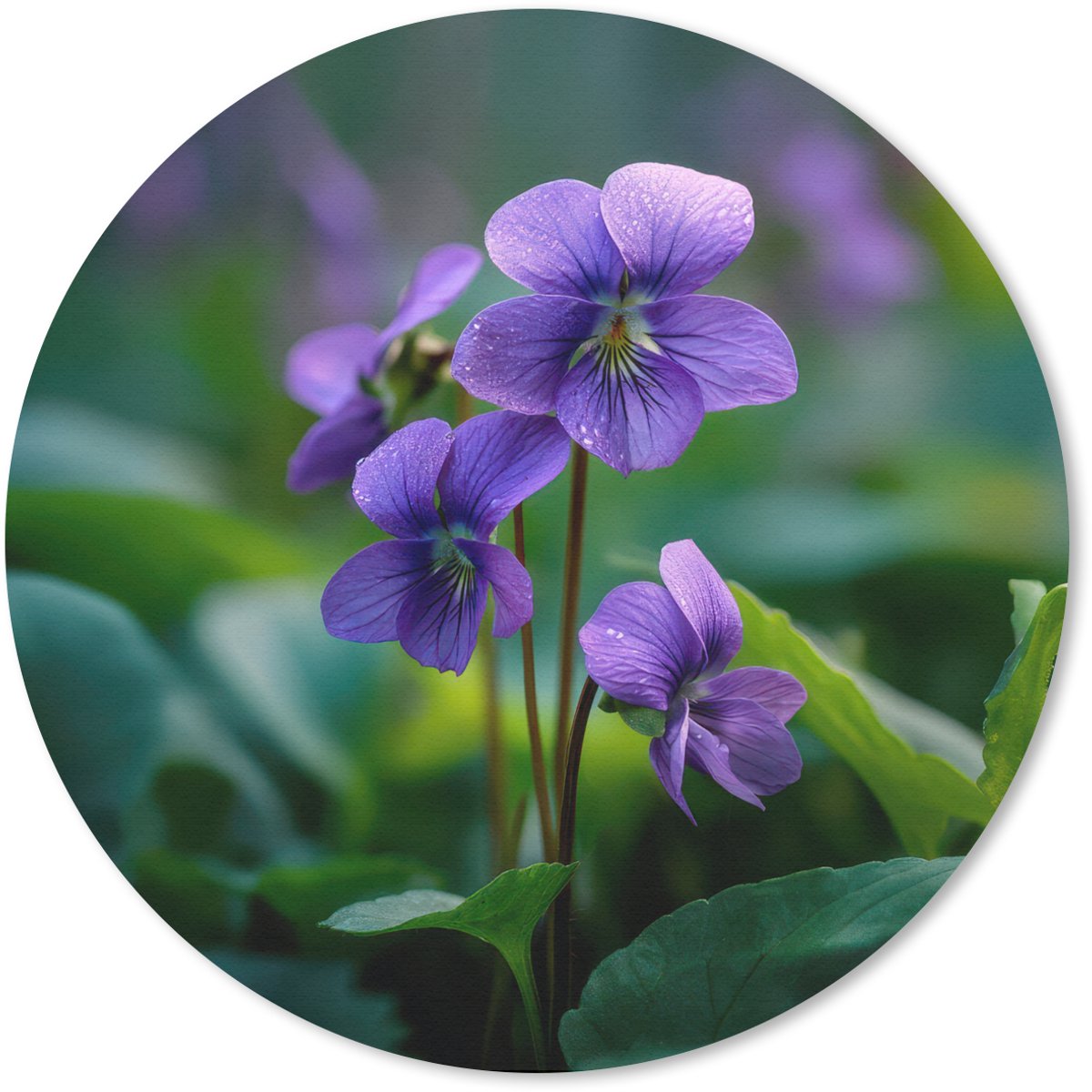 Muismat rond 20x20 cm - Mousepad Viooltjes - Paars - Bloem - Bladeren - Ronde muismatten