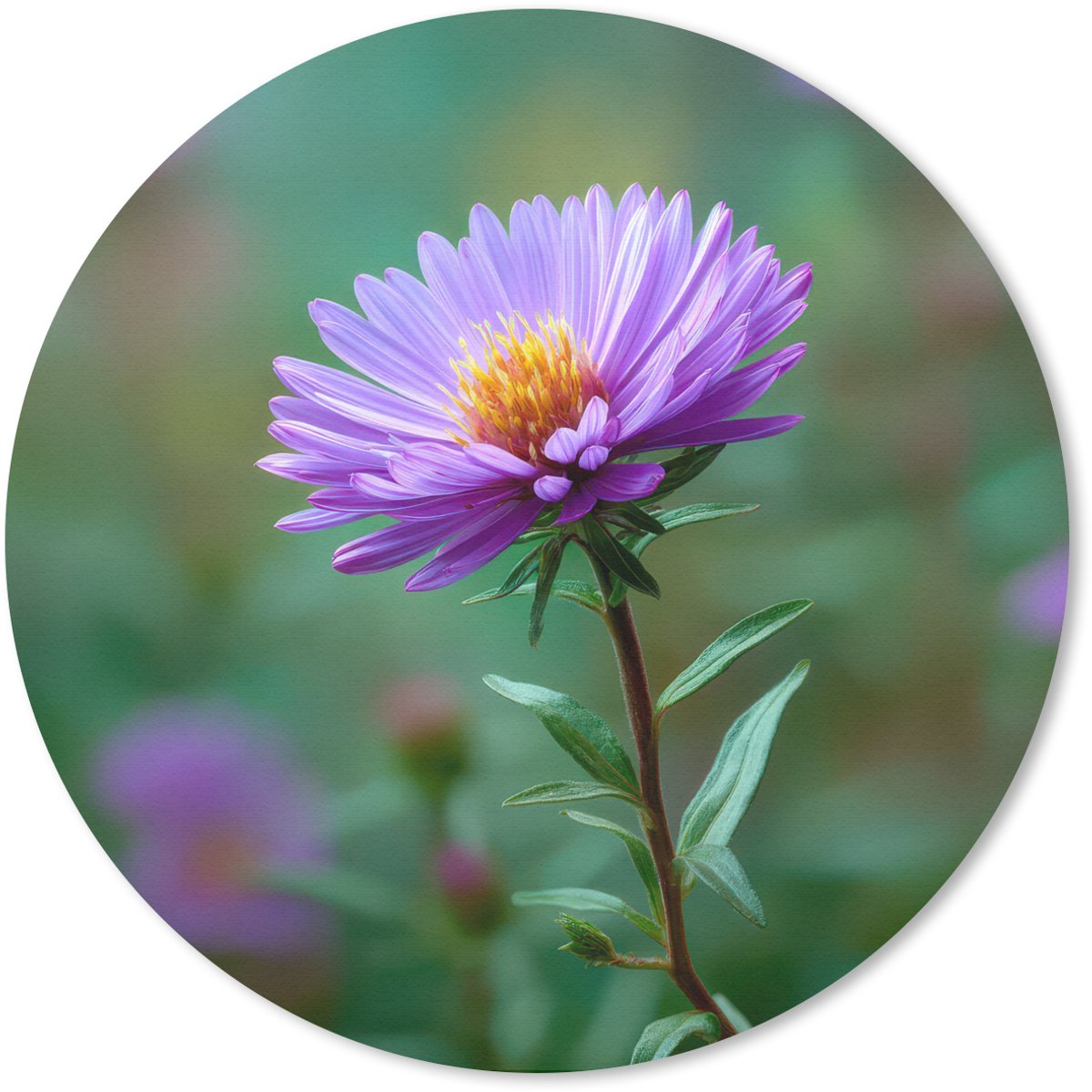 Muismat rond 20x20 cm - Mousepad Aster - Paars - Bloem - Blaadjes - Ronde muismatten
