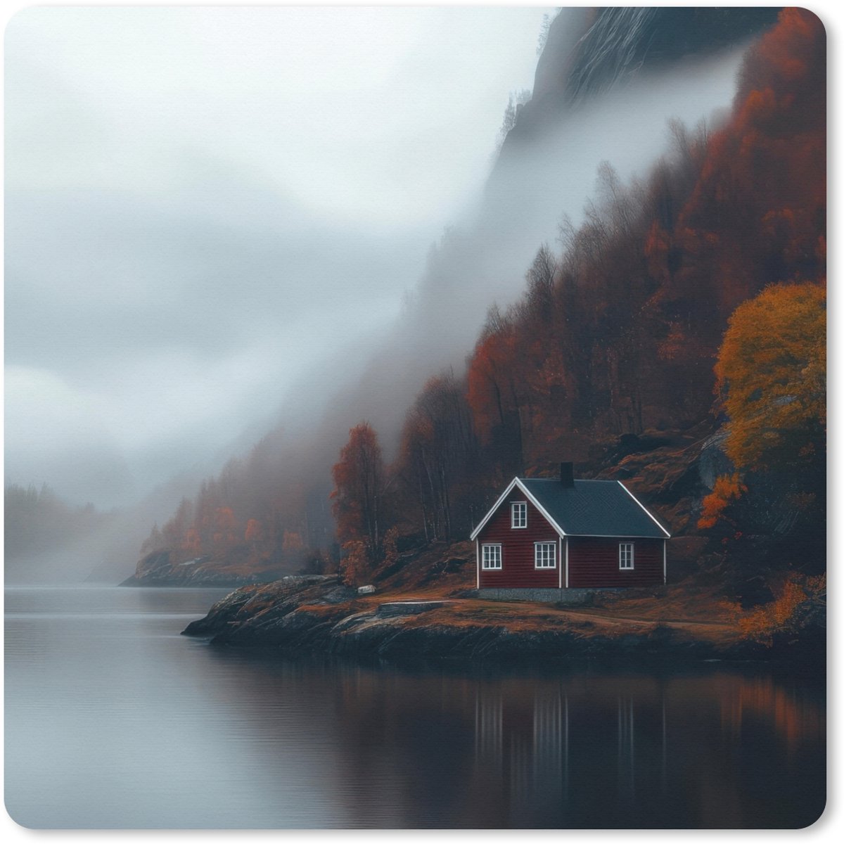Muismat XXL 60x60 cm - Bureau onderlegger - Bureau mat Huis - Rood - Bergen - Water - Bureaumat - Gaming mousepad xl - Bureaulegger groot - Computer deskmat