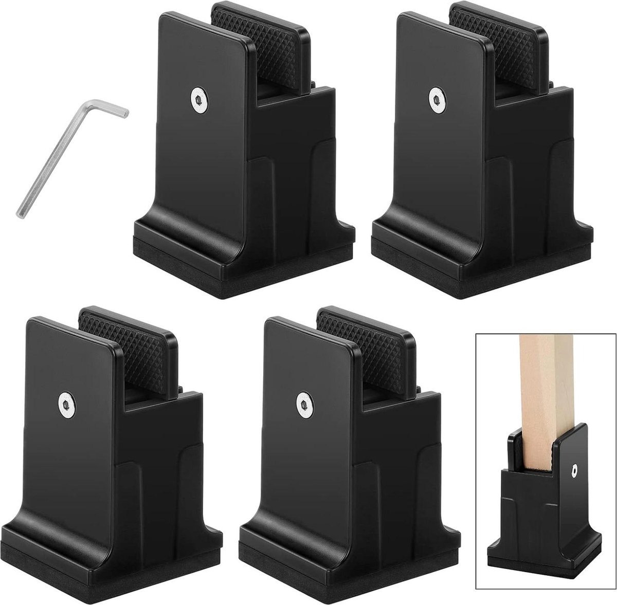 QPFO® Meubelverhogers verstelbaar met schroefklem - 4 stuks - heavy duty - 0-15 inch - 86 cm - sofa tafel stoel bed risers - zwart