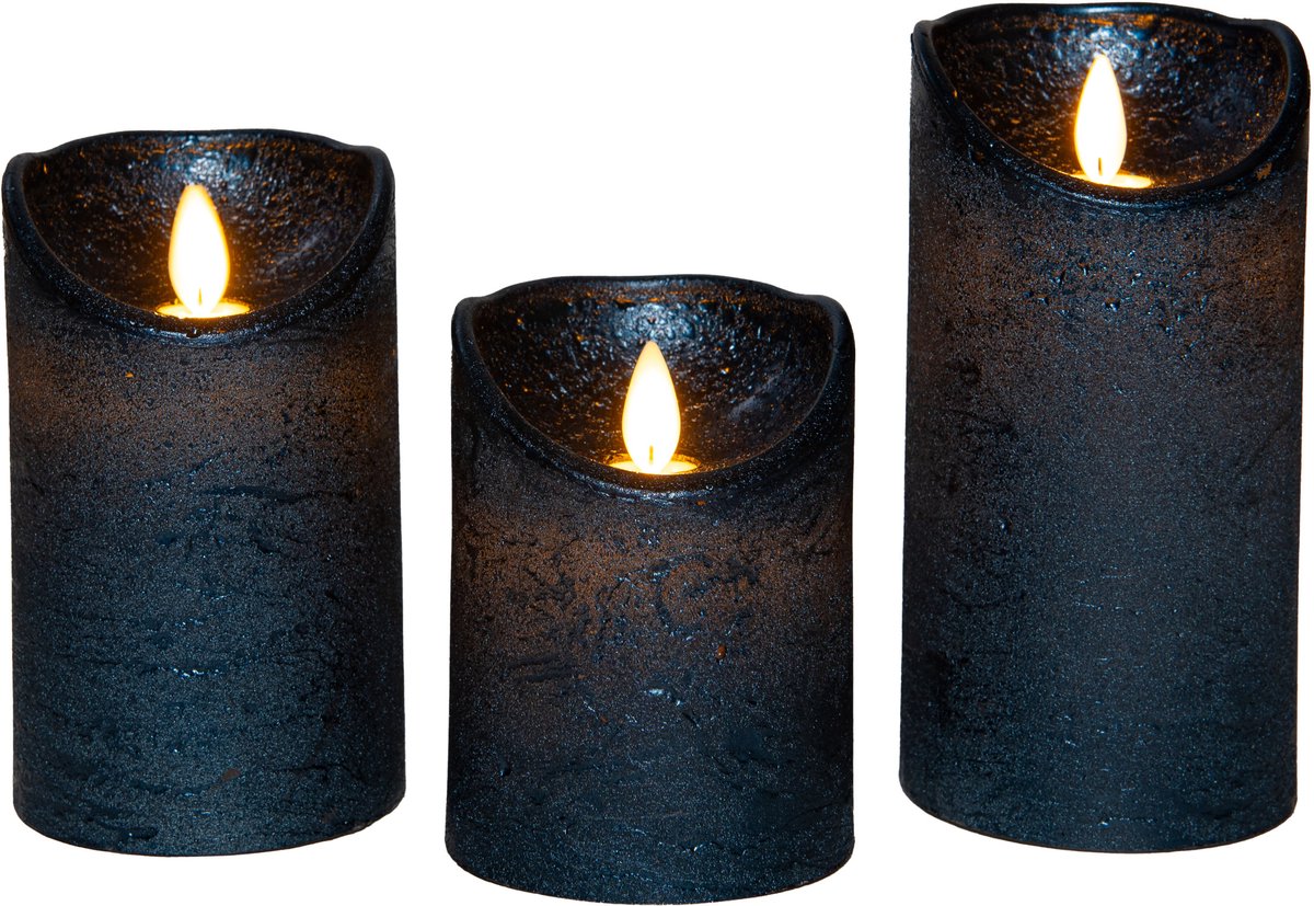Anna's Collection Anna Collection LED stompkaarsen - 3x stuks - metallic blauw - stompkaarsen - kerstartikelen Donkerblauw