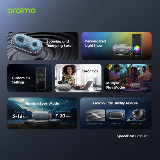 oraimo SpaceBox - Bluetooth Speaker - HavyBass™ - LED Verlichting - 30u Batterij van oraimo — afbeelding 2