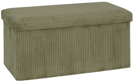 Foto: Atmosphera hocker poef ribcord opvouwbaar groen mdf polyester 76 x 38 cm opbergruimte extra zitplaatsen 2 persoons