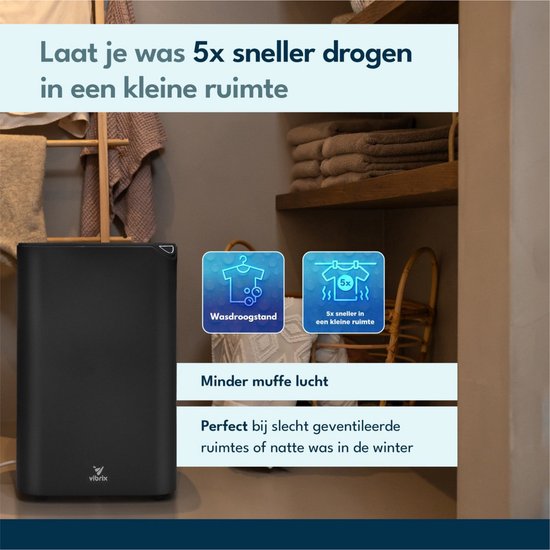 Vibrix DryFlow20 Pro Luchtontvochtiger & Luchtreiniger – 20L per dag – Bediening via App – Ionisator & UV-licht – Wasdroogfunctie – Energiezuinig – Voor Badkamer, Kelder en Zolder – Dehumidifier
