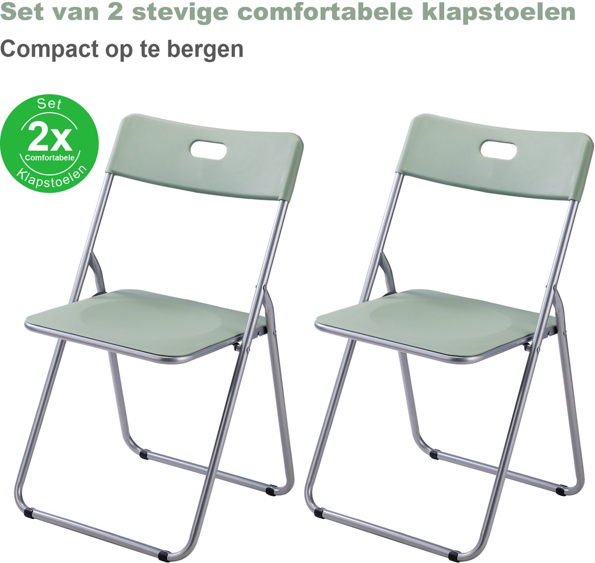 Bardi 2 Delige Klapstoelenset – Vouwstoelenset Stevige Kwaliteit, Weersbestending, 100KG Belastbaar. 44 x 45 x 79 cm. – GROEN
