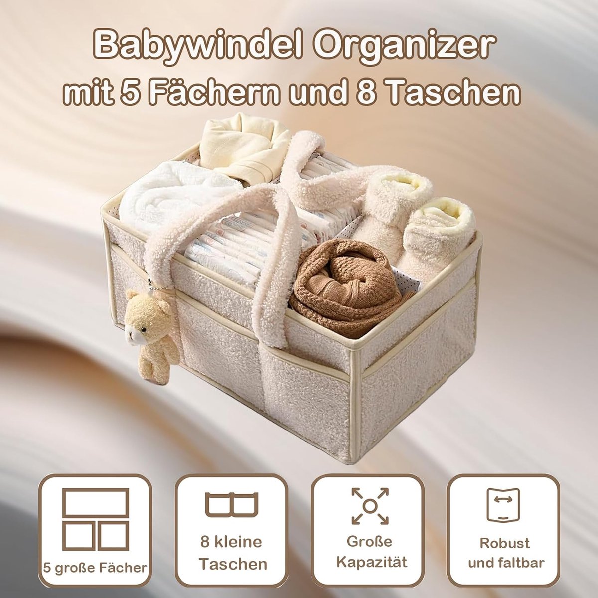 Luierzakjes opbergdoos - Pluche luiermand - luiertas - Luiermand - Beer-vormige luieropbergdoos - Luiertafel opbergdoos met verwisselbare vakken - Multifunctionele draagbare luieropbergdoos – foto 6