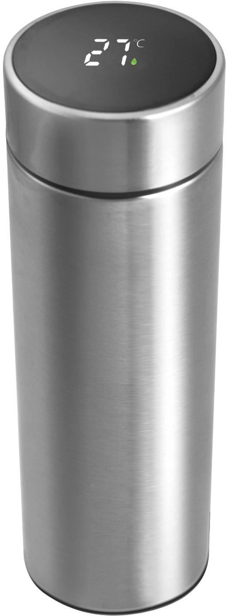 Mesa Living - Thermosfles met LCD temperatuur Display - Curver Isolatiefles 450 ml - Dubbelwandige Thermosfles - Thermosbeker - Isoleerfles - Thermoskan - Travel Mug - bidon drinkfles - Koffiebeker - RVS - Metal