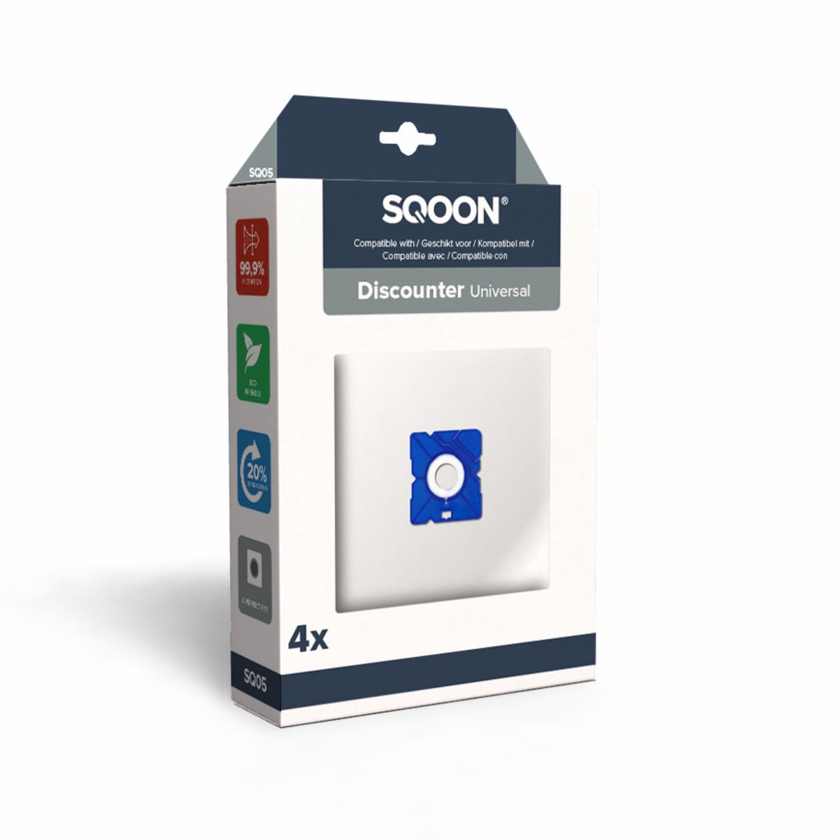 SQOON® Stofzuigerzakken (SQ05) - High Filtration – Geschikt voor Diverse Modellen – Optimale Stofopvang en Filtratie – 4 Stuks