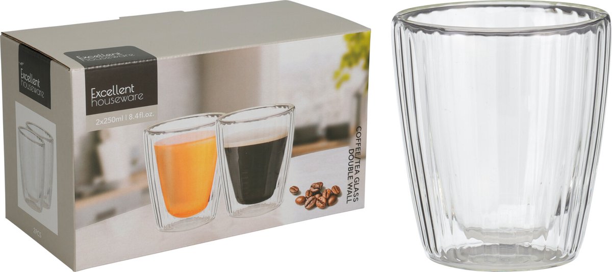 Koffie/Theeglas dubbelwandig 250ml 2st
