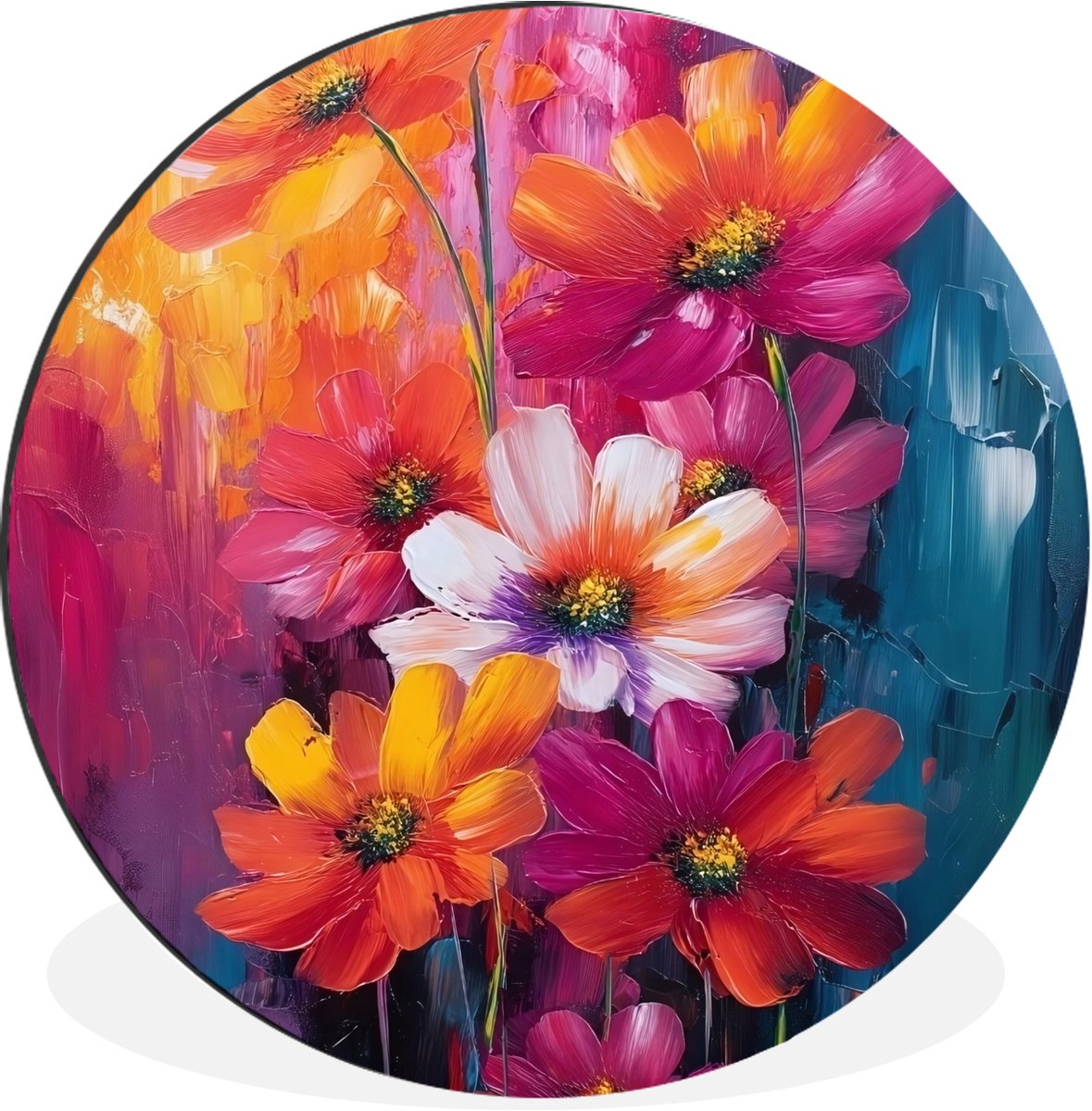 WallCircle Wandcirkel - Muurcirkel - Felle bloemen - Dynamisch - Levendig - Aluminium - Dibond - 30x30 cm - Binnen en Buiten