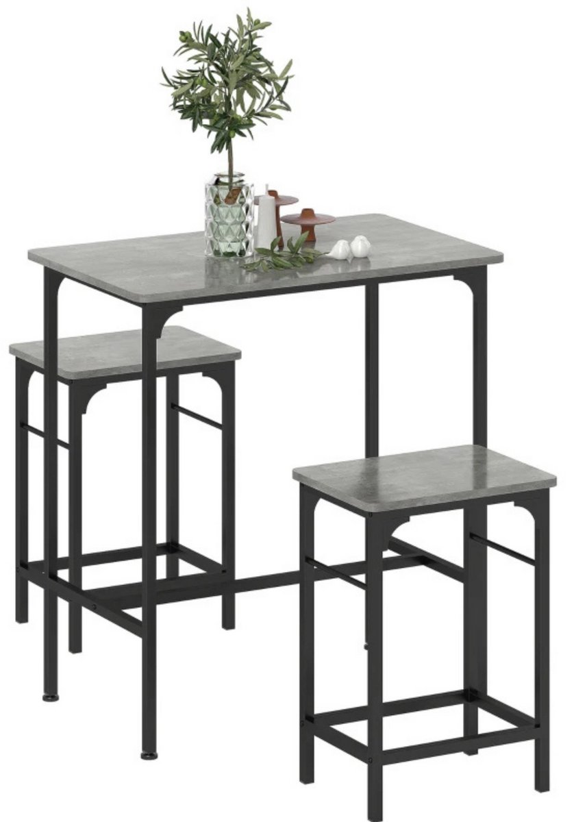 Zenzee Bartafel met barstoelen - Bartafel - Barkrukken - Eetafel - Eetkamertafel - Grijs - Industrieel naturel hout + grijs