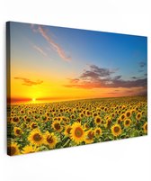 Tuinschilderij voor buiten 120x80 cm - Tuindecoratie Bloemen - Zonnebloem - Zonsondergang - Nacht - Oranje - Tuinposter op canvas - Tuin muurdecoratie - Buitenschilderij decoratie - Schutting wanddecoratie - Buitencanvas