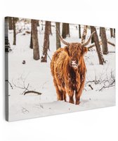 Tableau jardin extérieur 120x80 cm - Décoration de jardin Highlander écossais - Neige - Hiver - Nature - Animaux - Poster jardin sur toile - Décoration murale Jardin - Décoration tableau extérieur - Décoration murale clôture - Toile extérieur