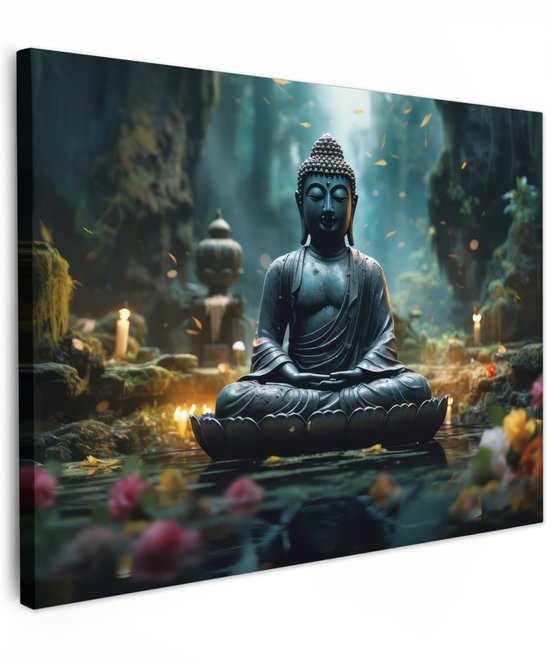 Tableau jardin extérieur 80x60 cm - Décoration de jardin Bouddha - Statue - Bouddha - Zen - Art - Bouddha - Poster jardin sur toile - Décoration murale Jardin - Décoration tableau extérieur - Décoration murale clôture - Toile extérieur