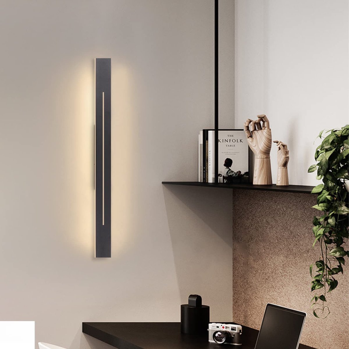 NETTLIFE Wandlamp LED - Zwart - 60CM Ganglamp - 3000K Warm Wit Licht - Binnen Wandlamp - Modern Trappenhuislamp - 20W Wandverlichting - voor Slaapkamer | Trappenhuis | Kinderkamer | Woonkamer