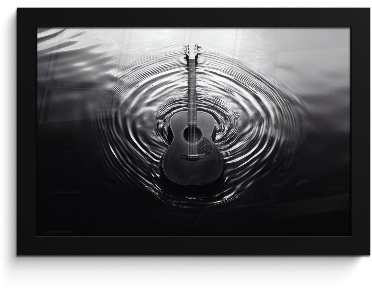 FrameYourWall Poster in lijst - Fotolijst 30x20 cm - Posters - Gitaar - Hout - Water - Posterlijst zwart - Decoratie - Wanddecoratie woonkamer - Muurdecoratie slaapkamer Gitaar - Water
