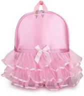 Roze rugzak met een tule tutu en strik.
