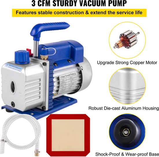 Eenfase Vacuümpomp 85 l/min, 1/4PK, Met 11 Liter HVAC A/C Koeltechniek Vacuümkamer Set van Merkloos — afbeelding 4