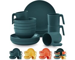 Allecto Plus - Onbreekbaar en Herbruikbaar Plastic Bestek Set van 16 Stuks - Lichtgewicht - Magnetron Veilig - BPA Vrij - Gemakkelijk te Reinigen - Servies voor Onderweg - Duurzaam Materiaal - 4-delige set