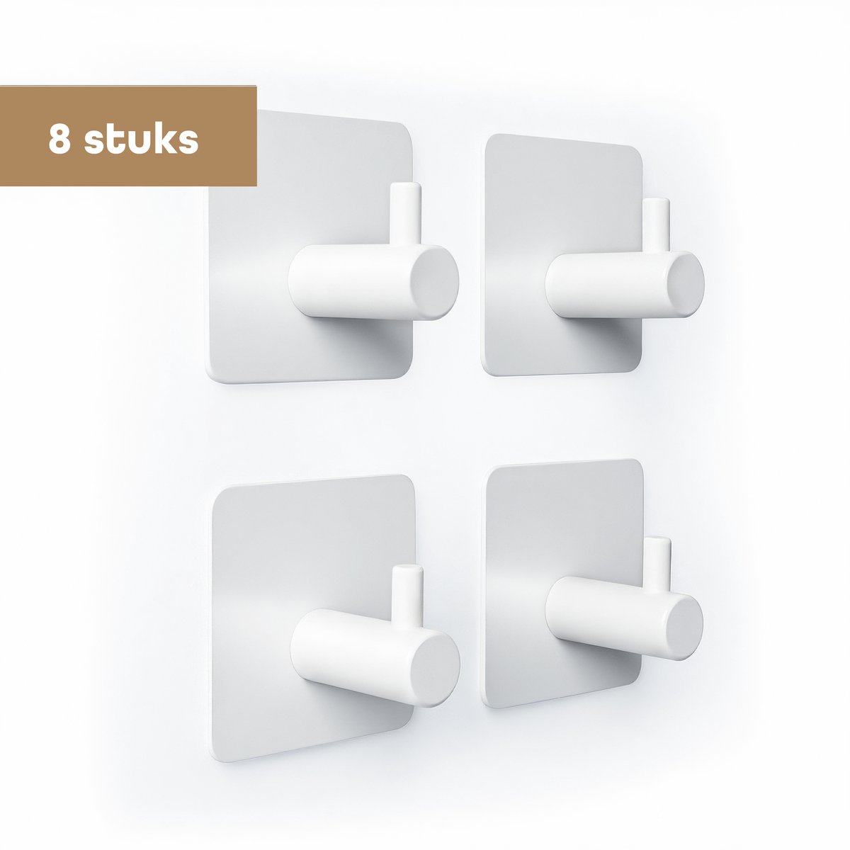 Handdoekhaakjes zelfklevend – Ophanghaken – Wandhaken – Haken zelfklevend – Zonder boren – Set van 8 – Wit – RVS – Baulk®