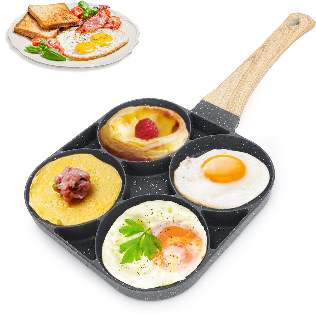 Ibenzoa® Pannenkoekenpan met Vier Gaten voor Meerdere Gerechten en Snelle Bereiding