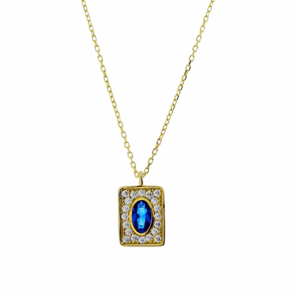 Gouden Ketting Saffier Zirkonia Hanger 14 karaats